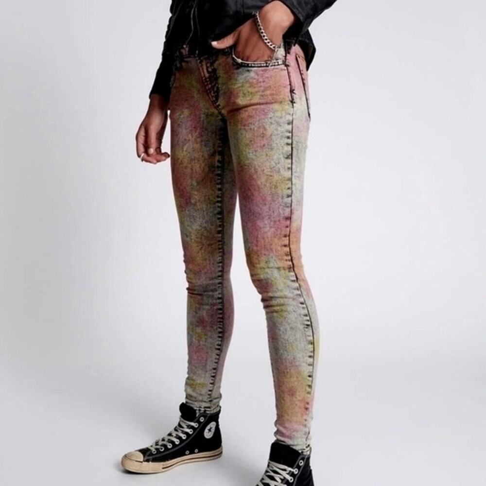 One Teaspoon 26 Freebirds II Sunset Acid Wash Multicolor Mid Rise Skinny Jeans